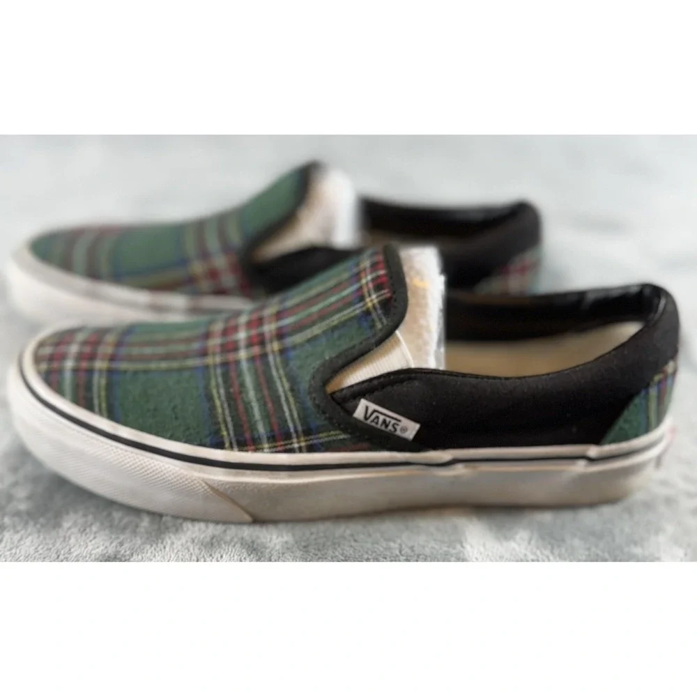 Vans Slip On Shoes Mens Size 6 Womens 7.5 Plaid Custom Classic Skate‎ Sneakers